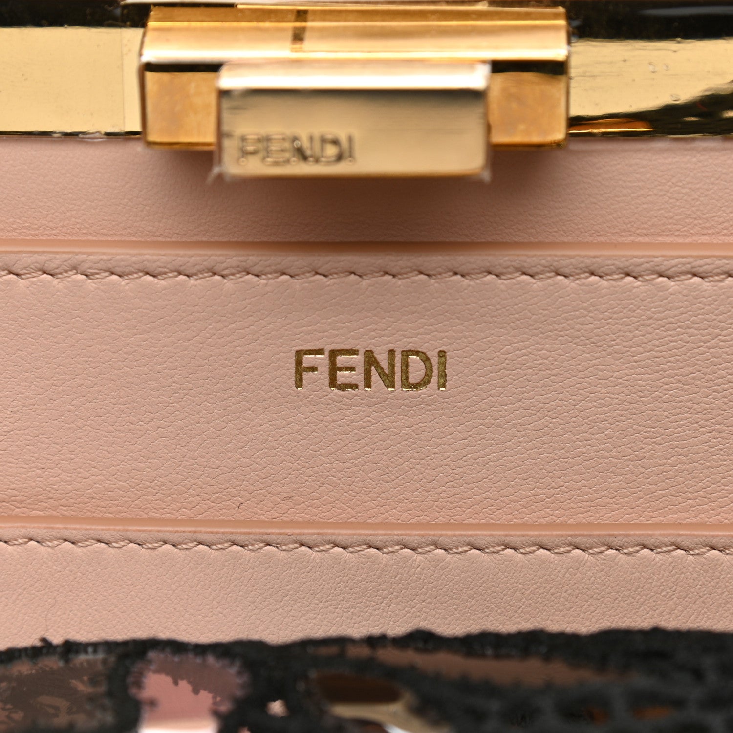 Fendi Calfskin Lace Medium Peekaboo I SEE U Satchel Black Multicolor Light Rose 7 of 12