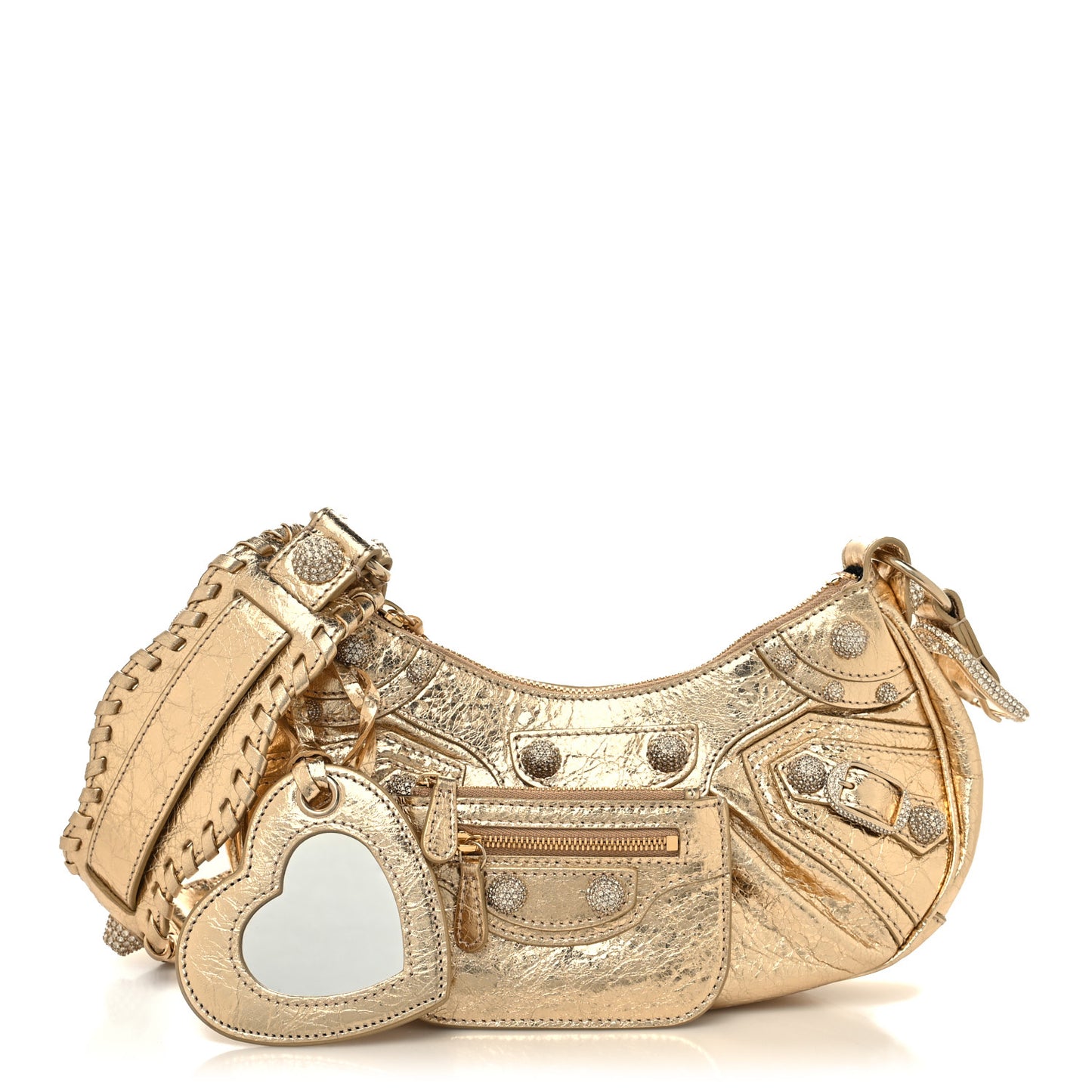 Metallic Agneau Arena Crystal Le Cagole Shoulder Bag XS Light Gold