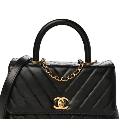 Chanel Aged Calfskin Chevron Quilted Mini Coco Handle Flap Black 7 of 11