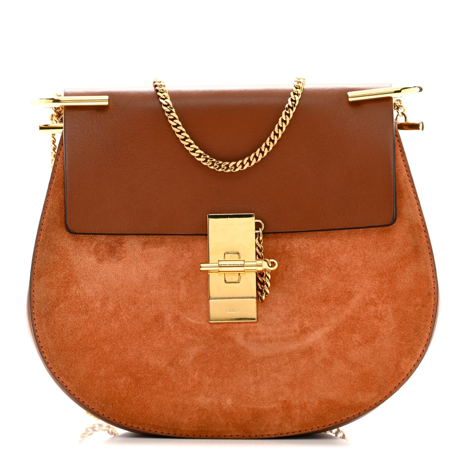 Chloe Suede Smooth Calfskin Drew Shoulder Bag Classic Tobacco 1 of 9
