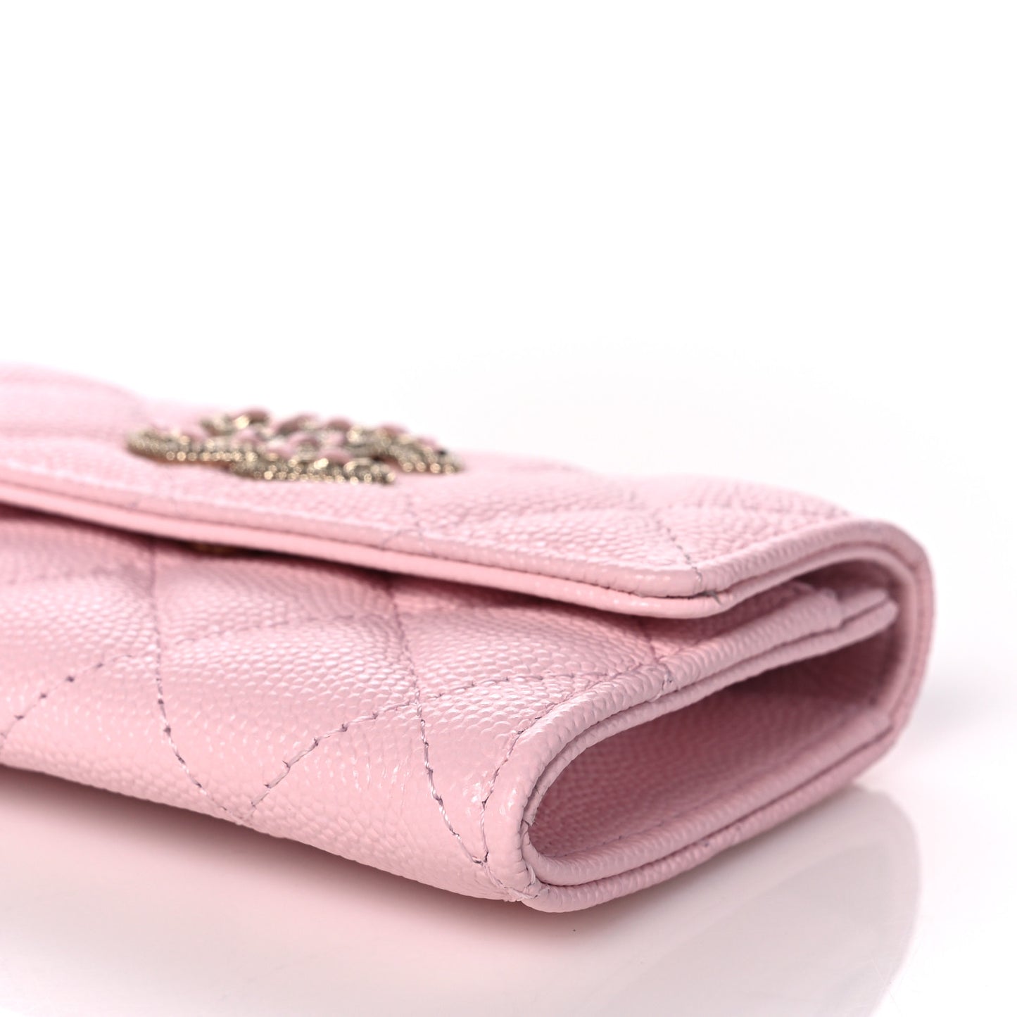 Caviar Quilted Crystal CC Flap Card Holder Pink