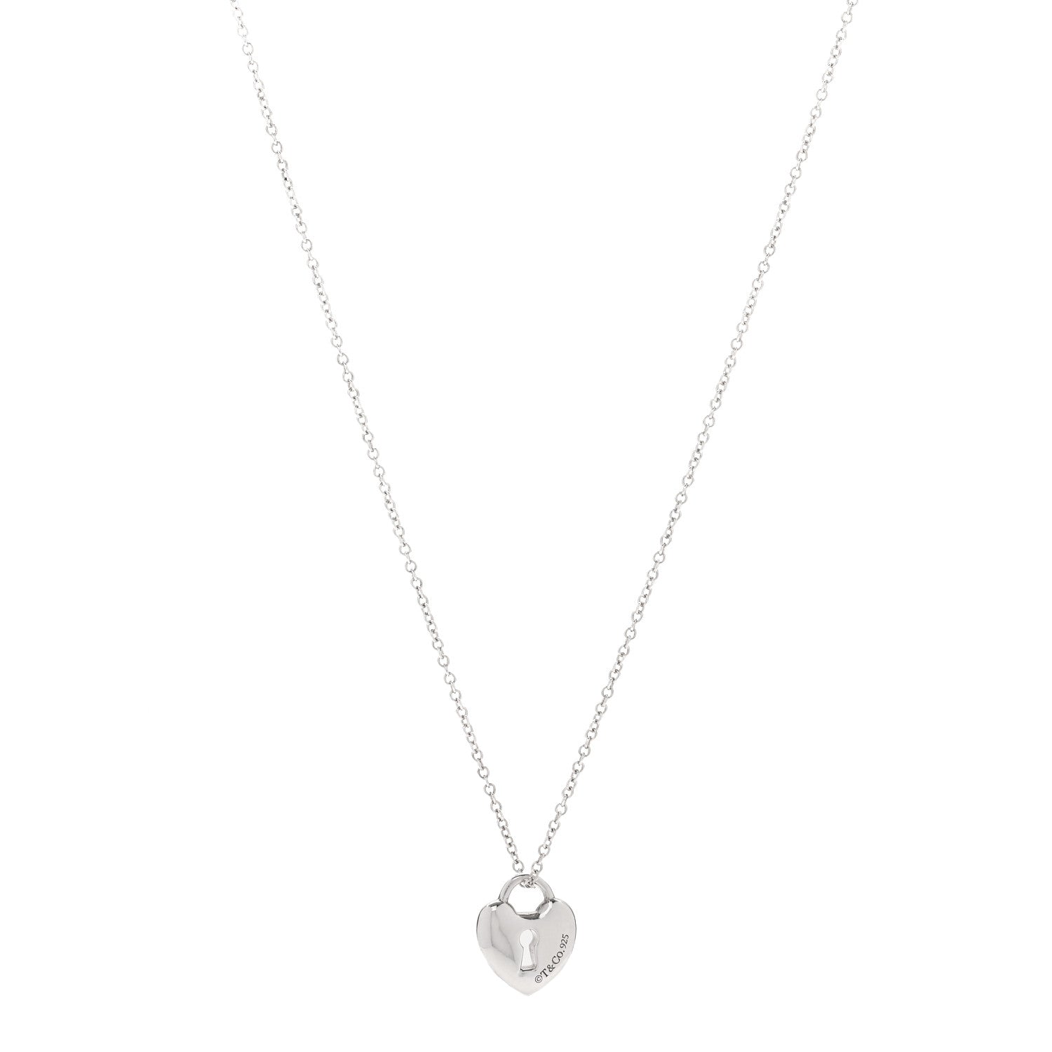 Tiffany Sterling Silver Heart Lock Pendant Link Necklace 1 of 6
