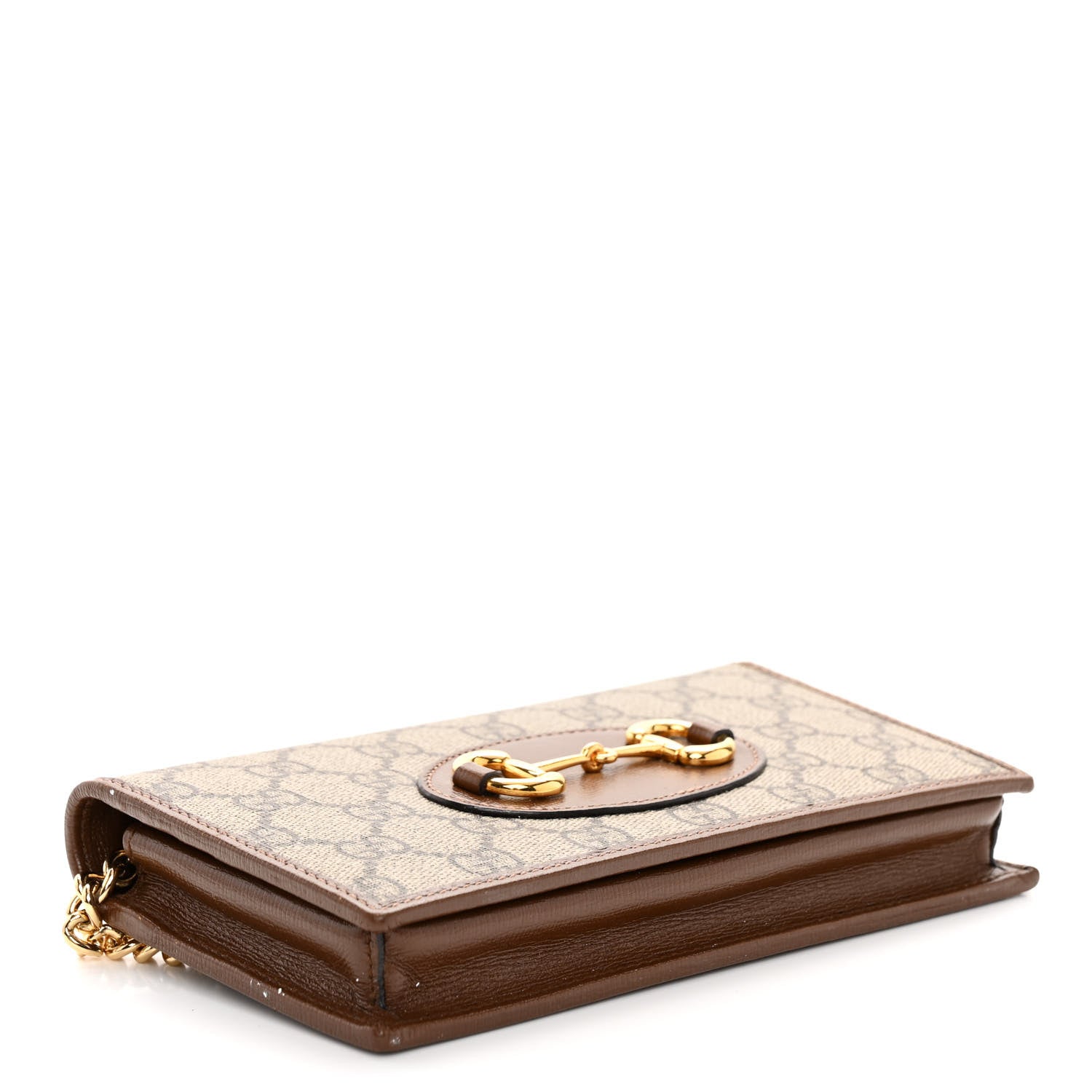 Gucci GG Supreme Monogram Azalea Calfskin Horsebit 1955 Wallet On Chain Beige Ebony Brown Sugar 4 of 9