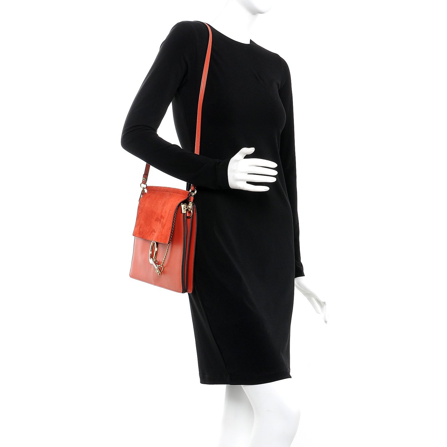 Calfskin Suede Medium Faye Shoulder Bag Orange