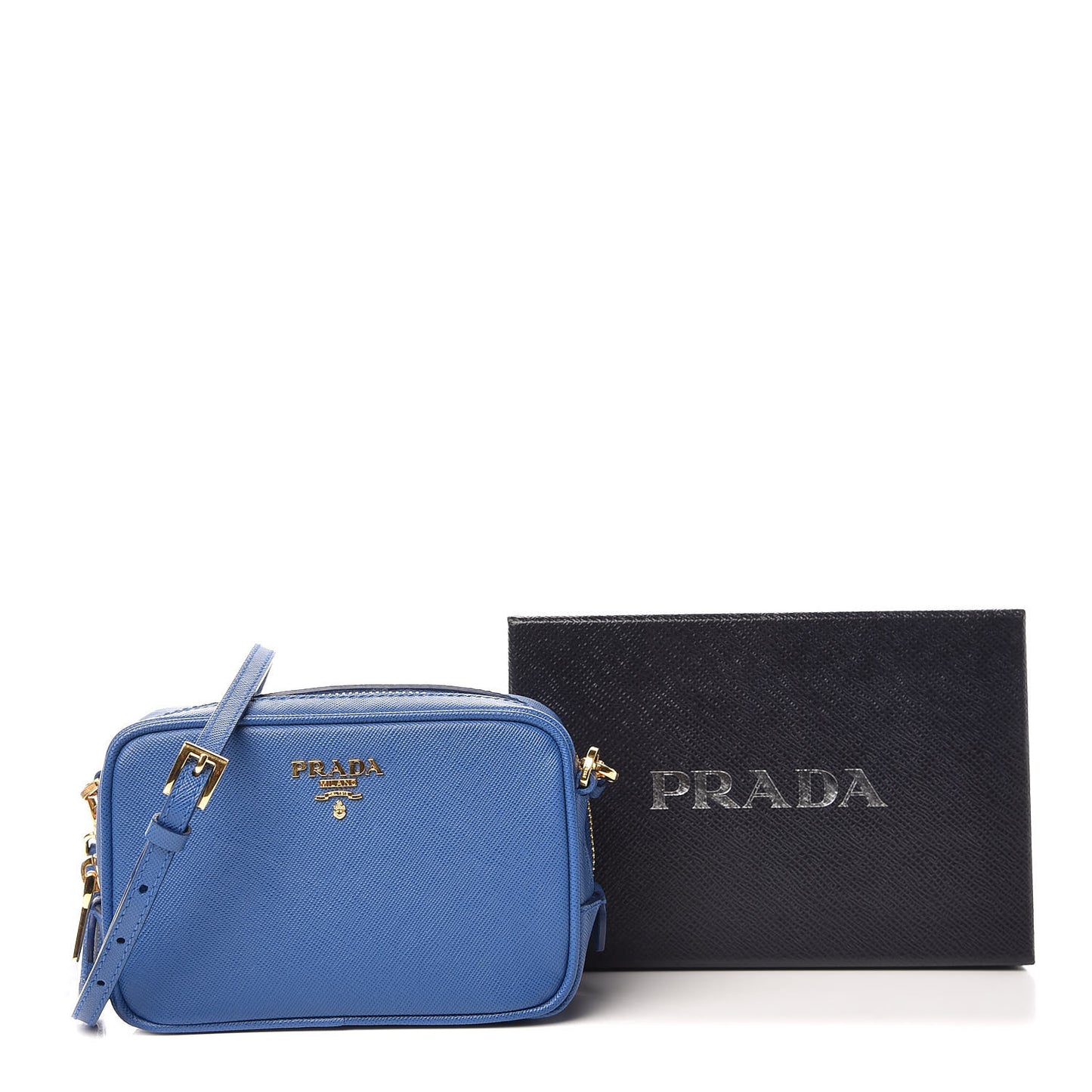 Saffiano Mini Camera Crossbody Bag Azzurro