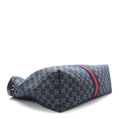 Gucci Denim GG Monogram Web Large Giglio Tote Blue 5 of 10