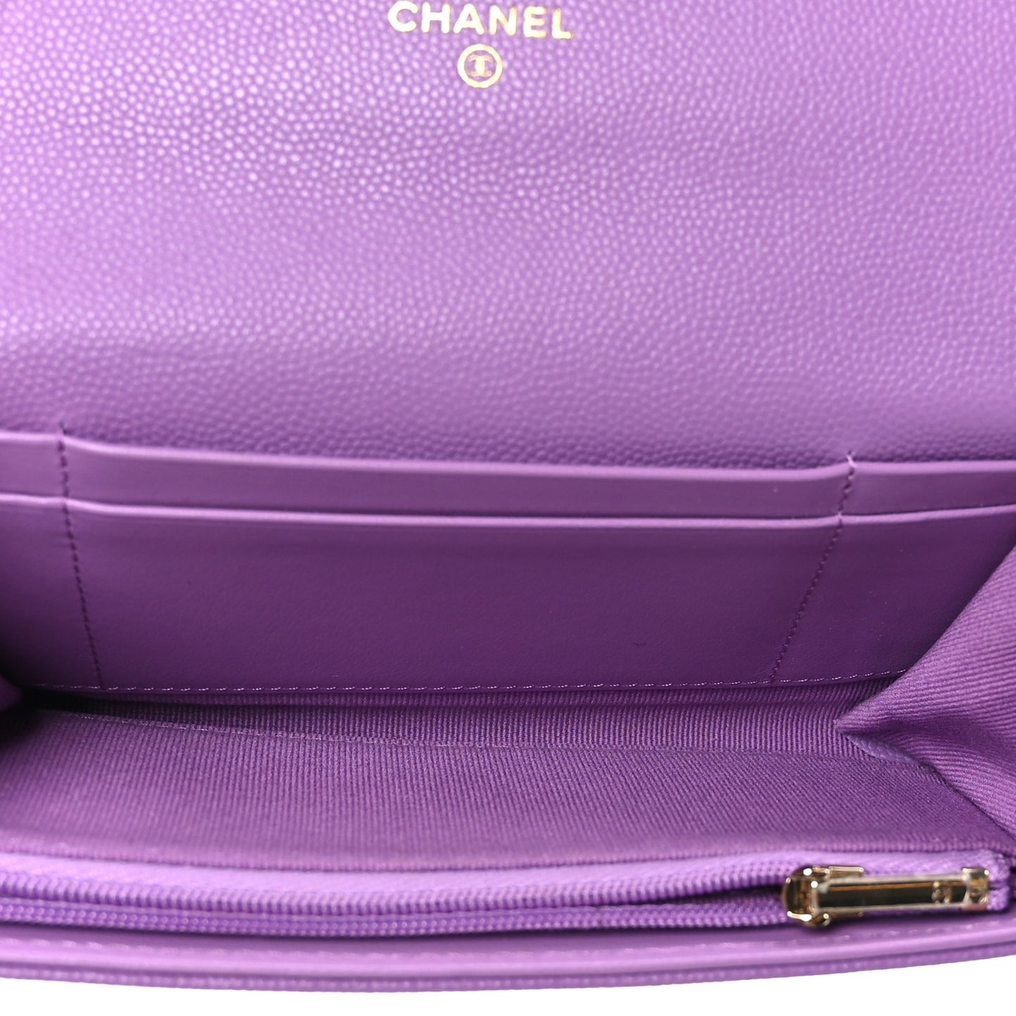 Caviar Quilted Medium Gusset Flap Wallet Purple
