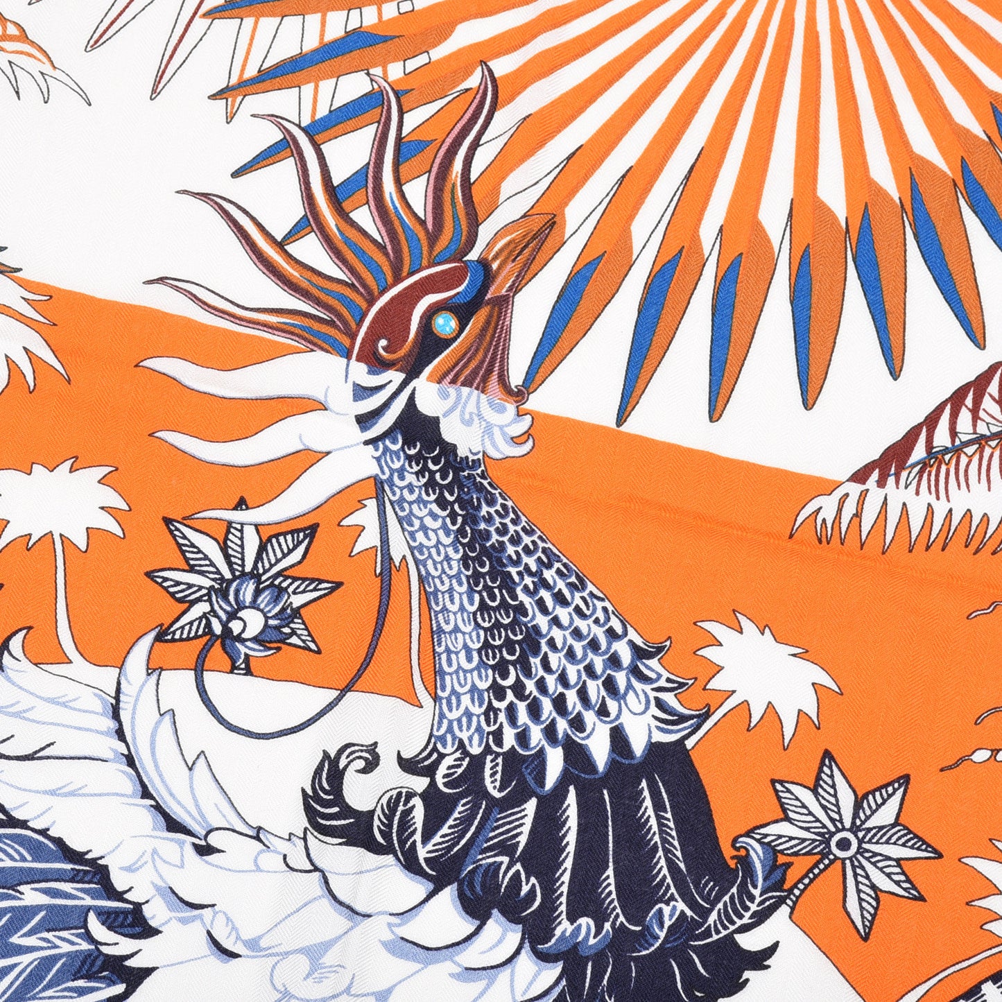 Cashmere Silk Mythiques Phoenix Coloriage Shawl 140 Blanc Orange Bleu