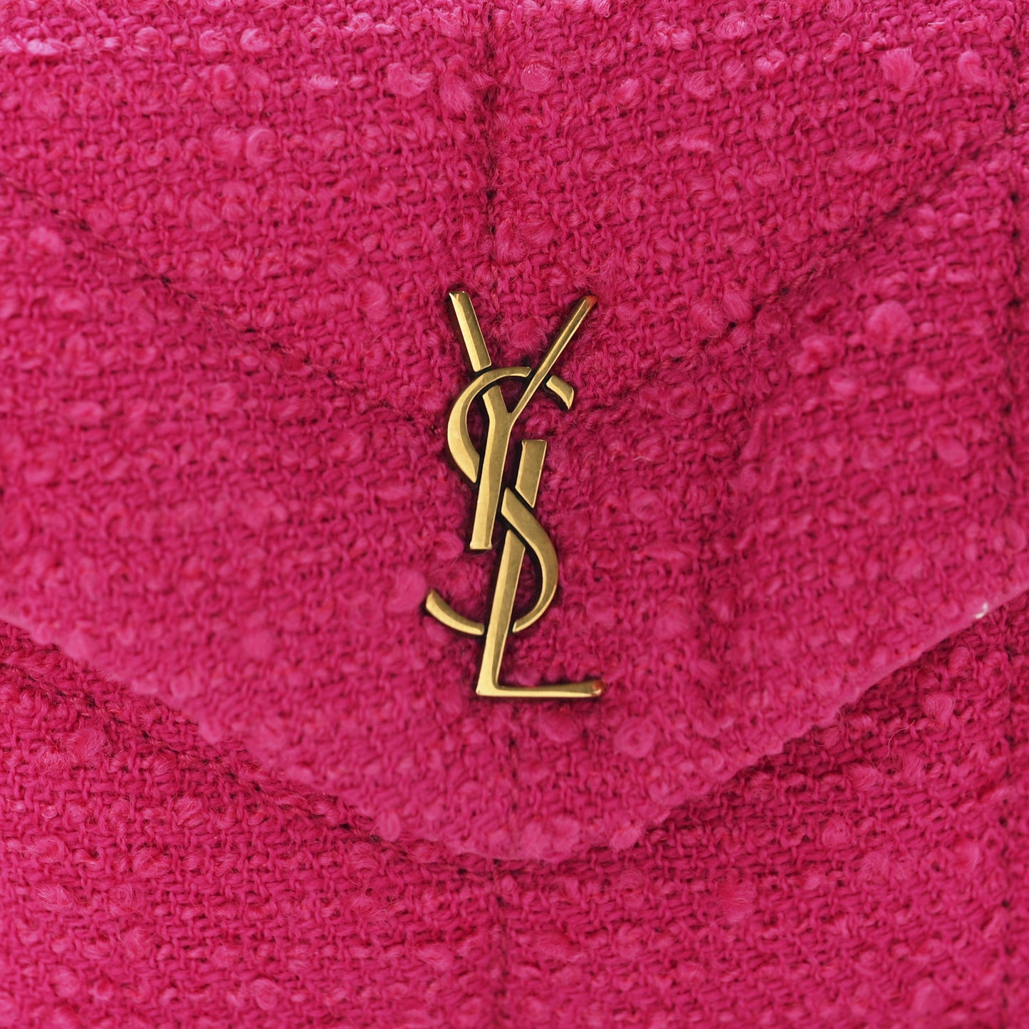 Boucle Tweed Quilted Loulou Puffer Monogram Pouch Clutch Magenta