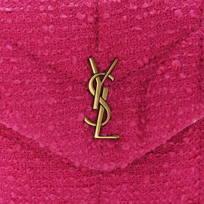 Saint Laurent Boucle Tweed Quilted Loulou Puffer Monogram Pouch Clutch Magenta 9 of 11