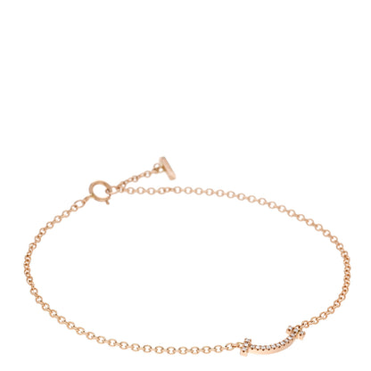 Tiffany 18K Rose Gold Diamond Mini T Smile Bracelet 1 of 5