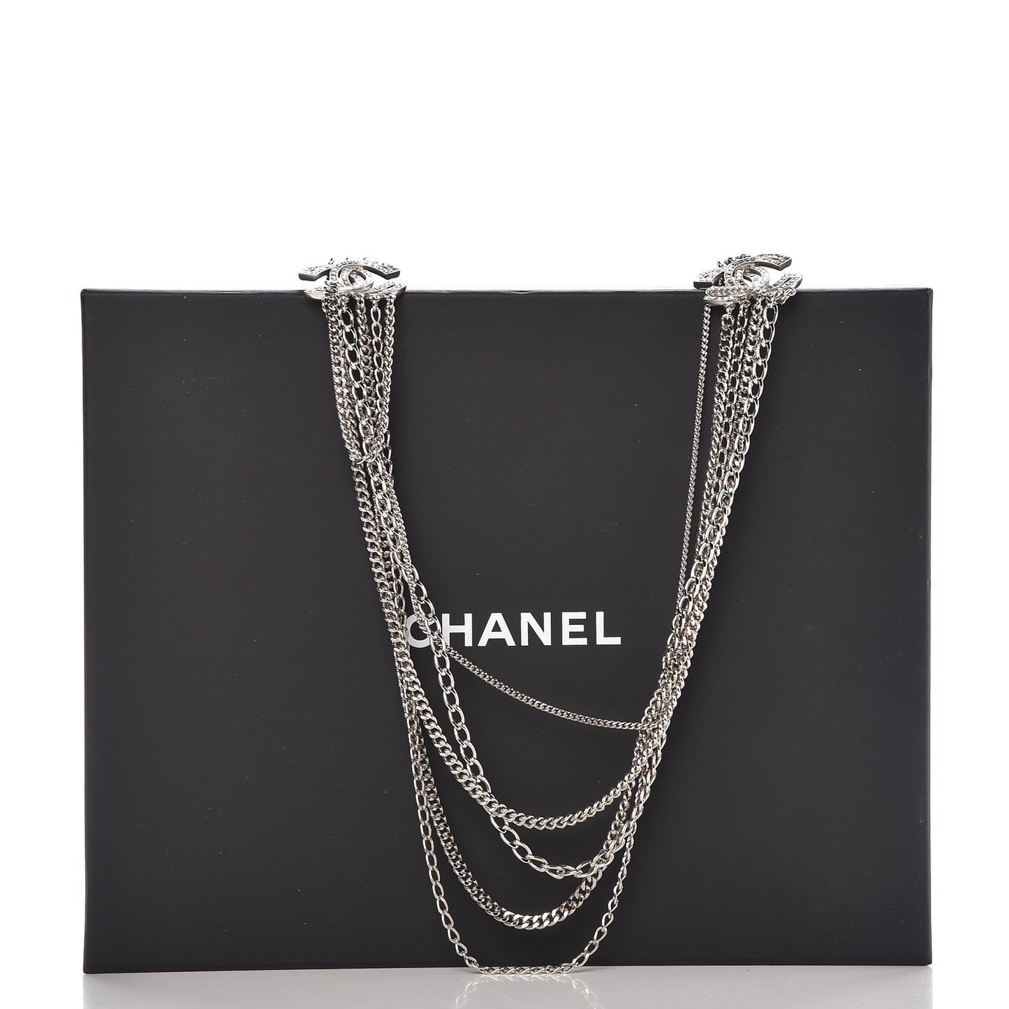 Baguette Crystal CC Multi Strand Chain Necklace Silver