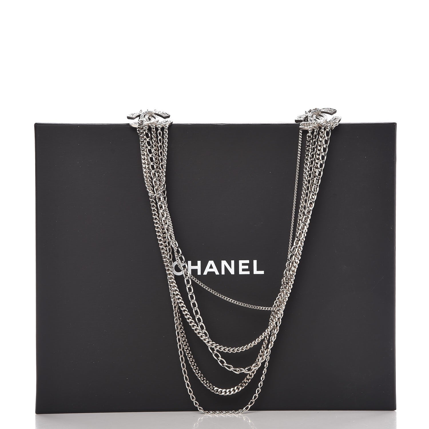Chanel Baguette Crystal CC Multi Strand Chain Necklace Silver 6 of 6