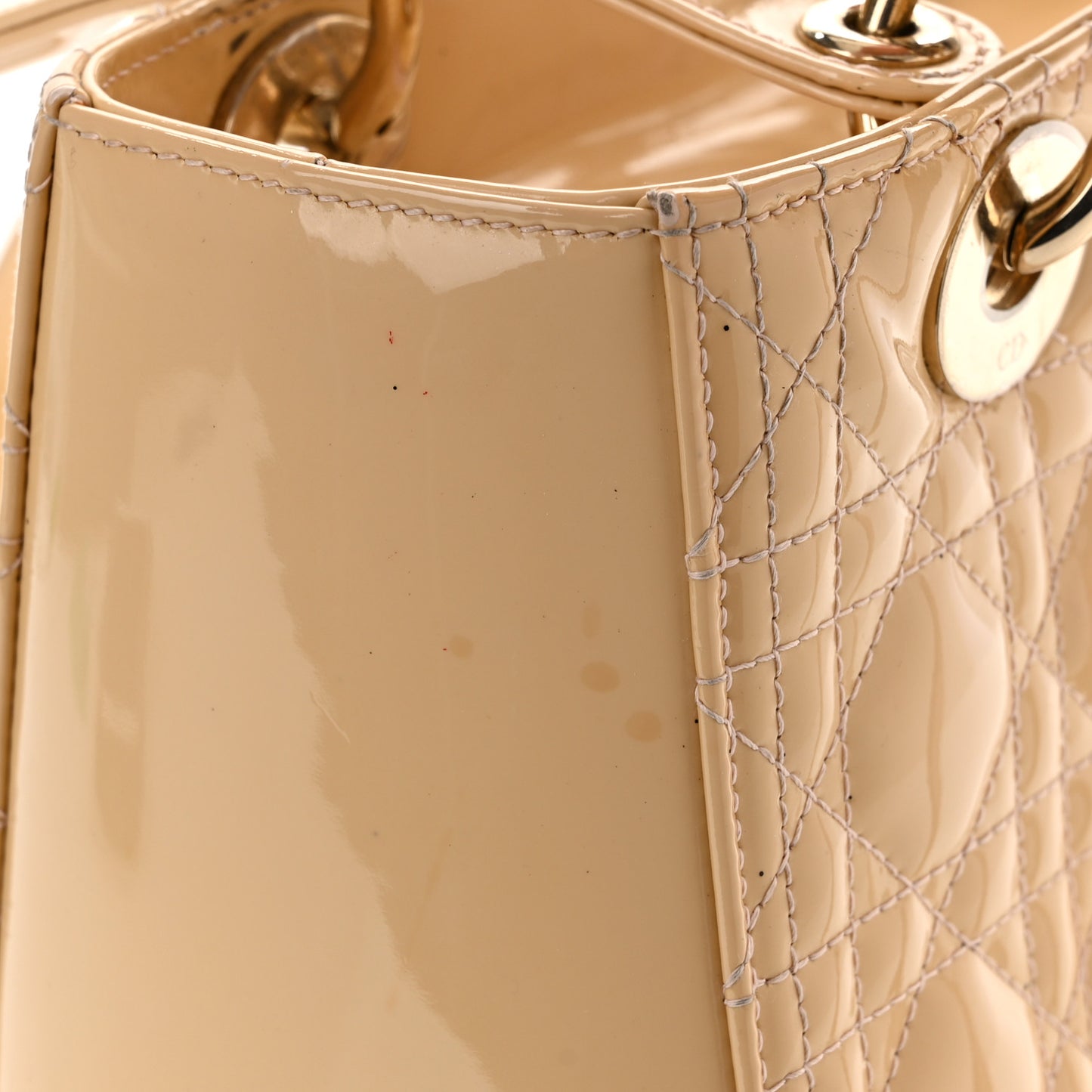 Patent Cannage Medium Lady Dior Beige