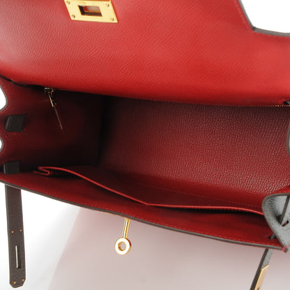 Hermes Epsom Horseshoe Kelly Sellier 28 Rouge Casaque Etain 7 of 36
