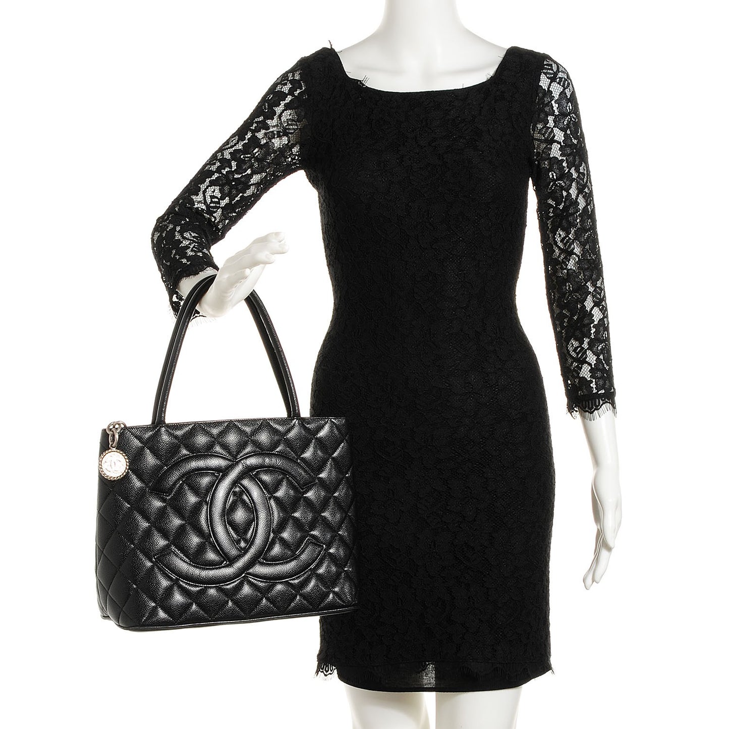 Caviar Quilted Medallion Tote Black