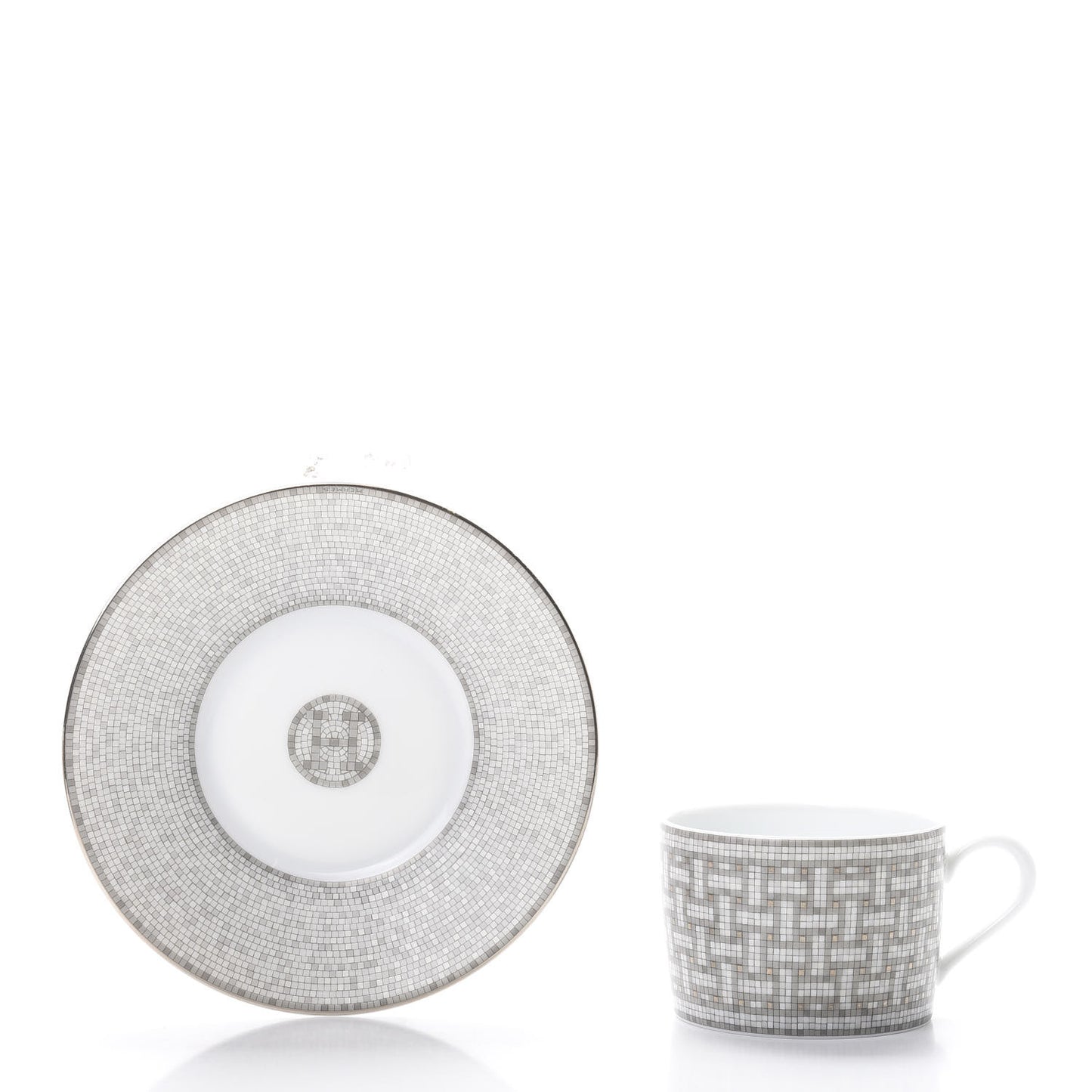 Porcelain Mosaique Au 24 Gold Platine Tea Cup and Saucer Set of 2