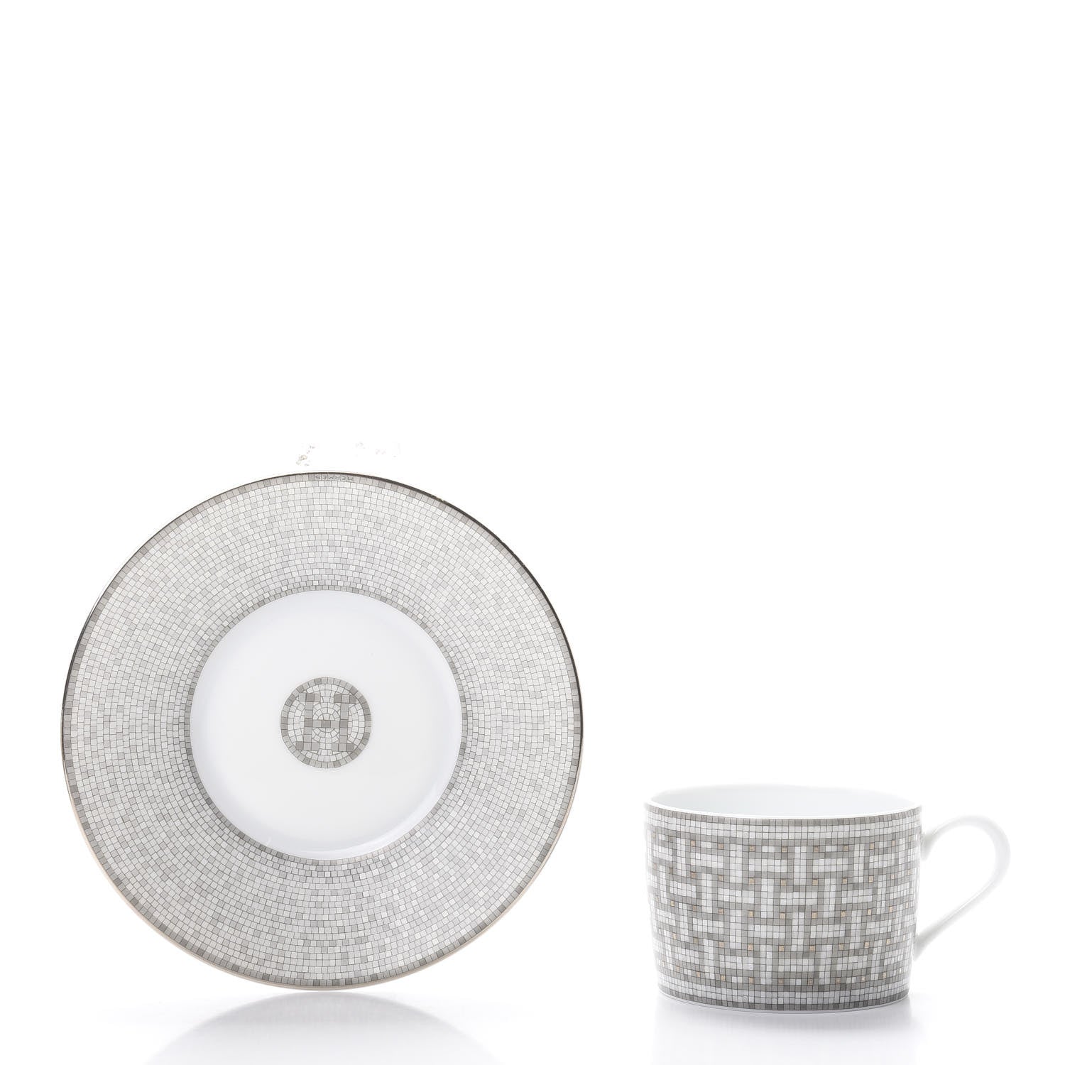 Hermes Porcelain Mosaique Au 24 Gold Platine Tea Cup and Saucer Set of 2 4 of 11