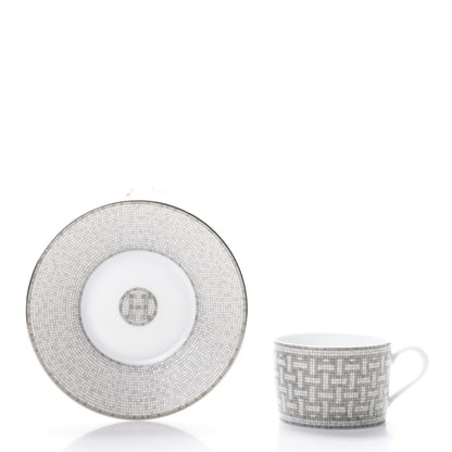 Hermes Porcelain Mosaique Au 24 Gold Platine Tea Cup and Saucer Set of 2 4 of 11