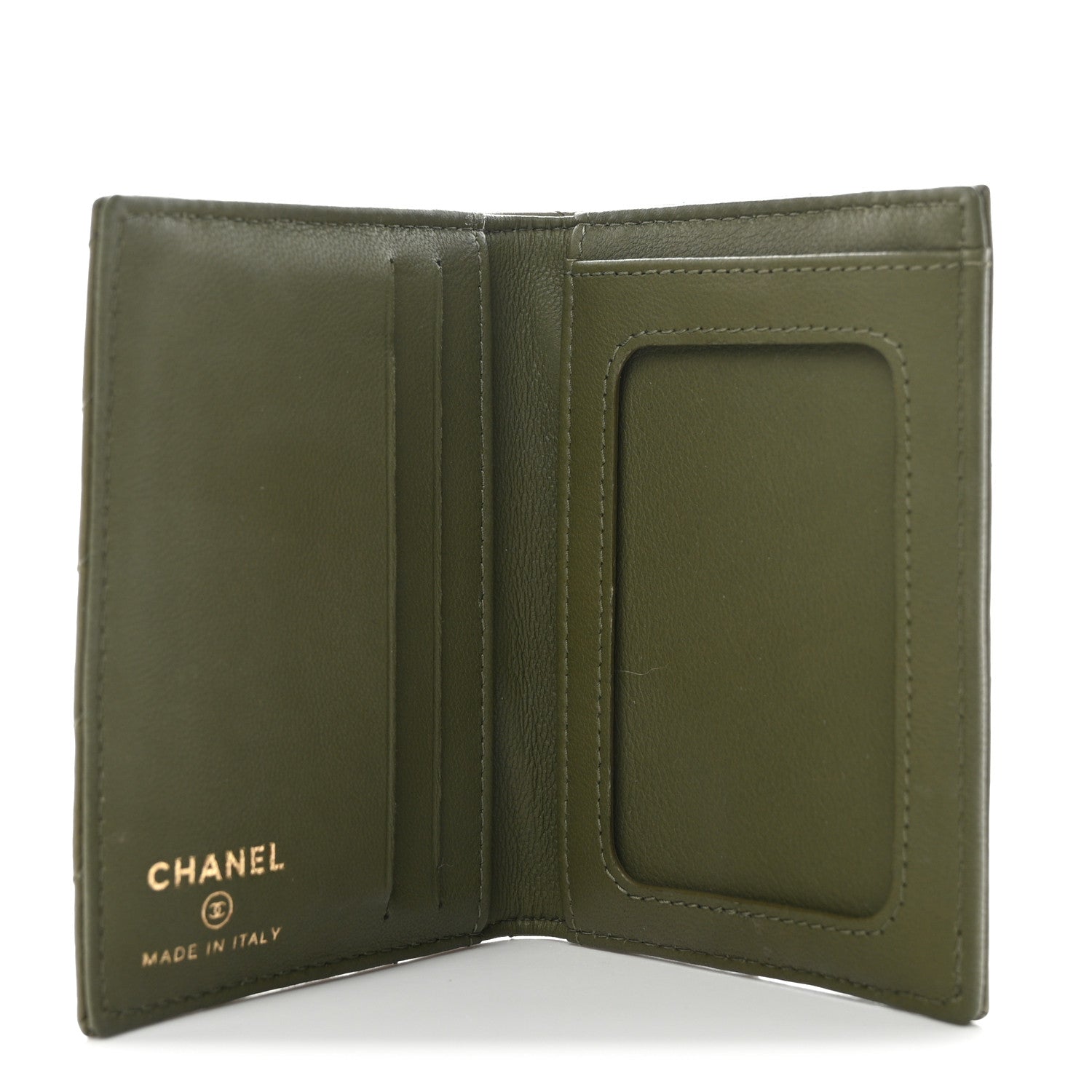 Chanel Calfskin Chevron Quilted Card Holder Wallet Khaki 5 of 9