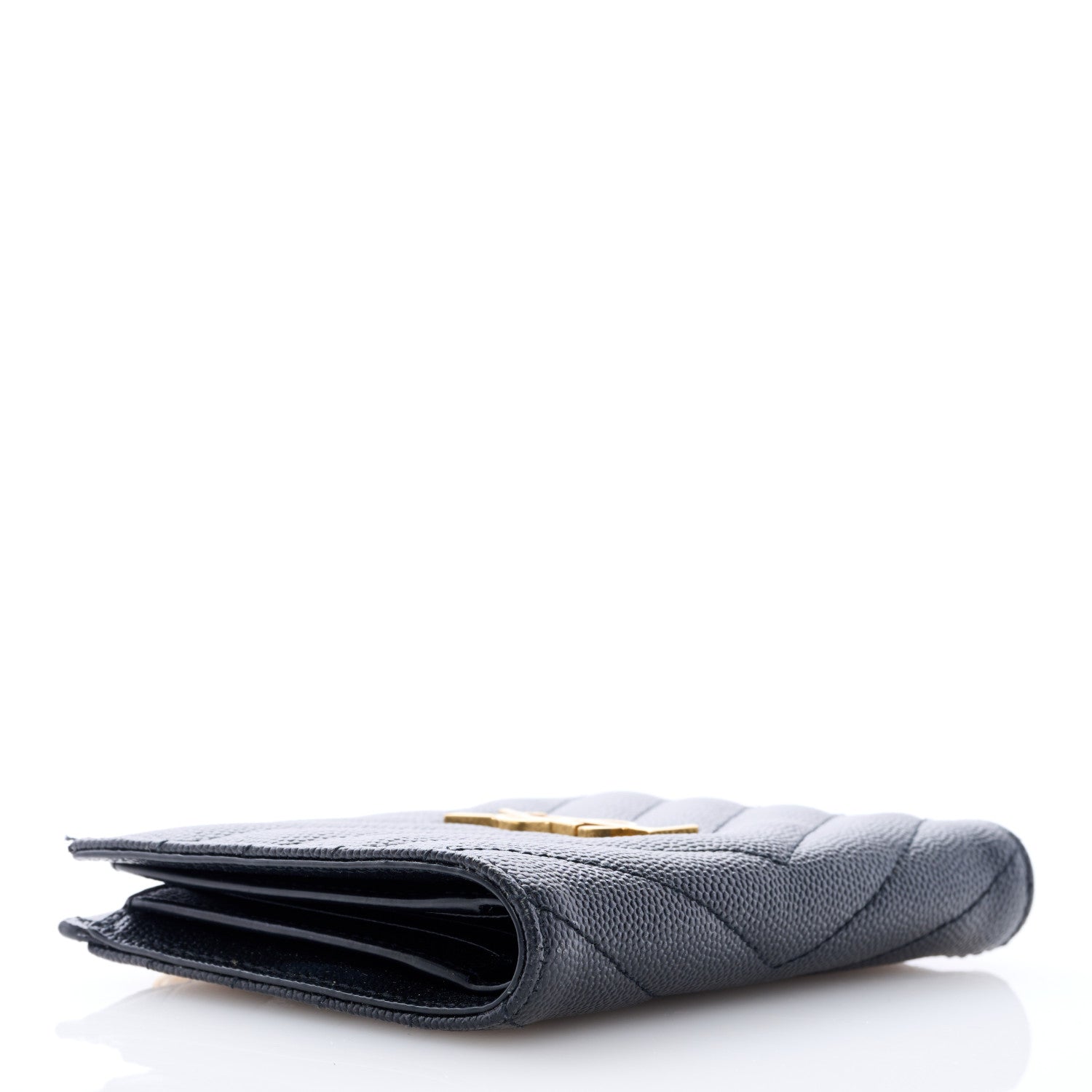 Saint Laurent Grain De Poudre Matelasse Chevron Monogram Zipped Two-Part Wallet Black 4 of 6