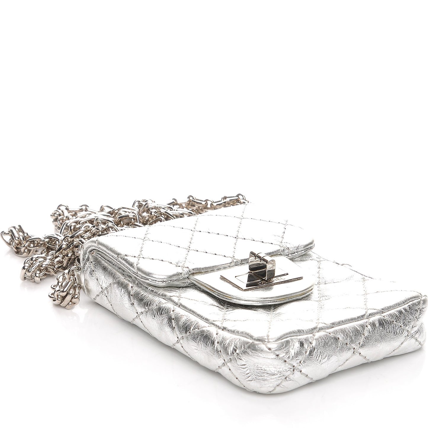 Aged Calfskin Quilted 2.55 Reissue Phone Case Silver