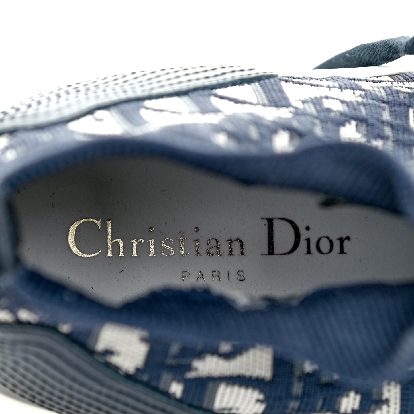 Technical Knit Calfskin Oblique Womens Walk'n Dior Mid Top Sneakers 39 Deep Blue