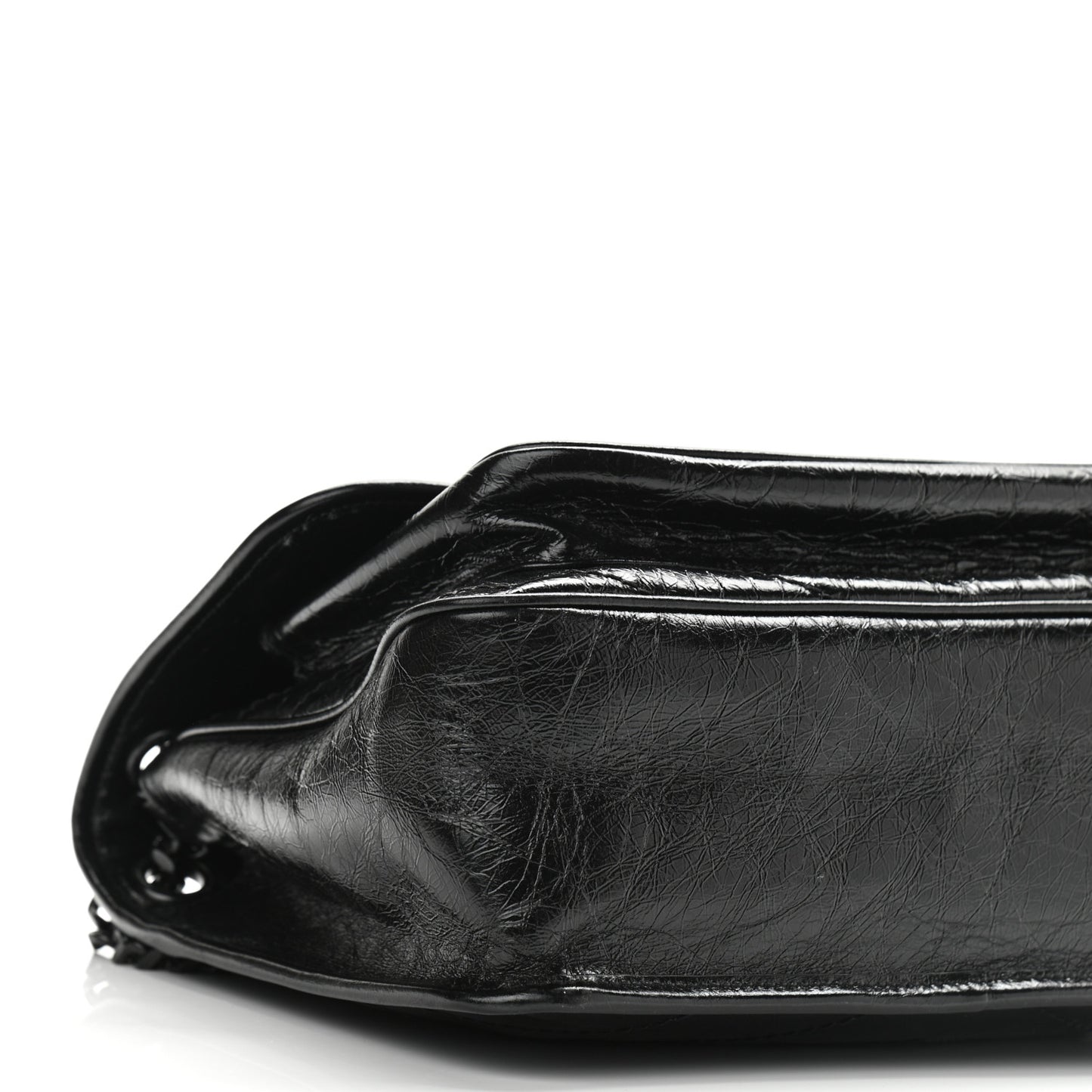 Crinkled Calfskin Matelasse Monogram Medium Niki Chain Satchel Black