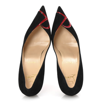 Christian Louboutin Veau Velours Patent CL 80 Pumps 39 Black Red 2 of 9