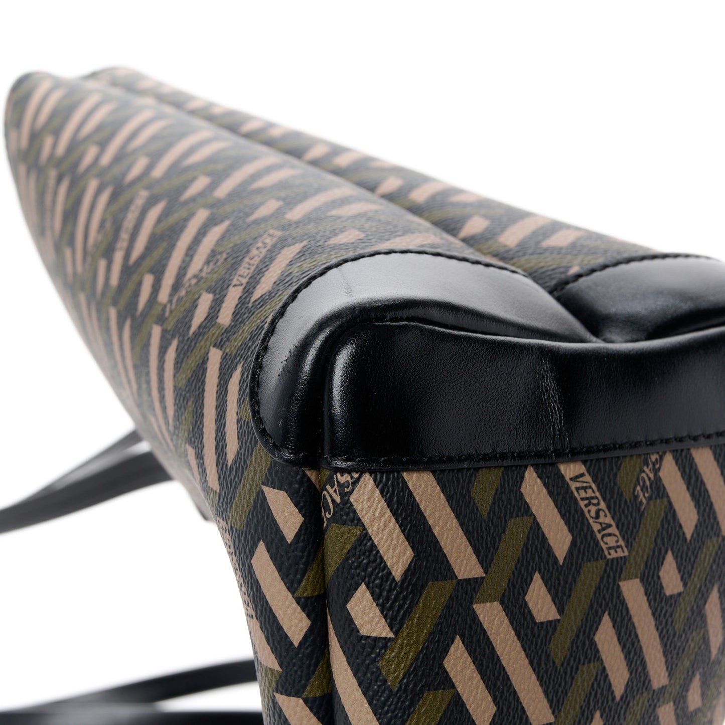 Coated Canvas Calfskin La Greca Smile Signature Shopper Black Khaki