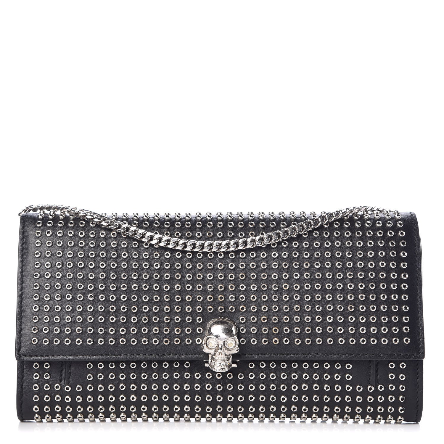 Alexander McQueen Calfskin Studded Skull Wallet on Chain Black 1 of 11