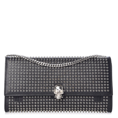 Alexander McQueen Calfskin Studded Skull Wallet on Chain Black 1 of 11