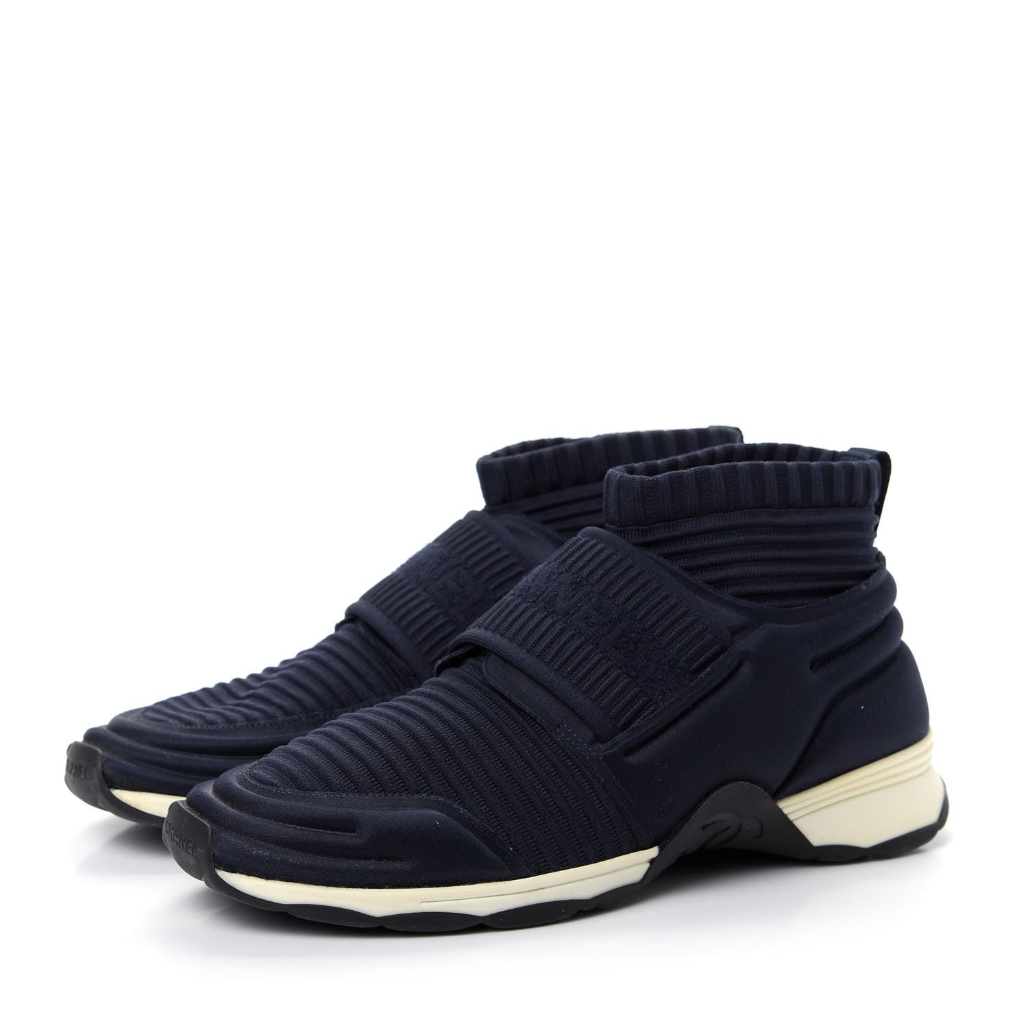 Chanel Stretch Fabric CC Sneakers 38 Blue 3 of 10
