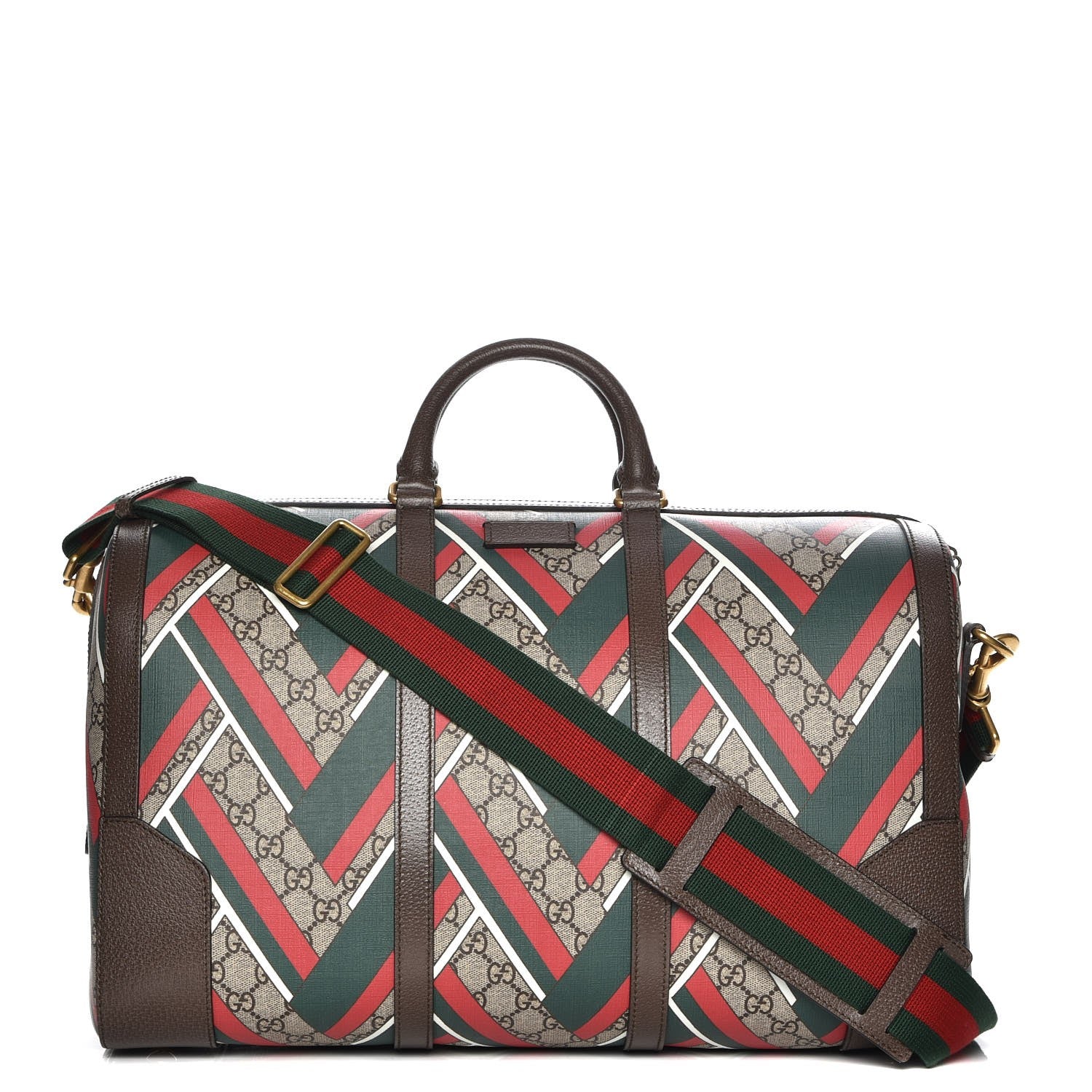 Gucci GG Supreme Monogram Chevron Web Medium Duffle Beige Green Red New Acero 1 of 8
