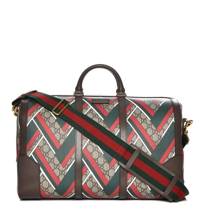 Gucci GG Supreme Monogram Chevron Web Medium Duffle Beige Green Red New Acero 1 of 8