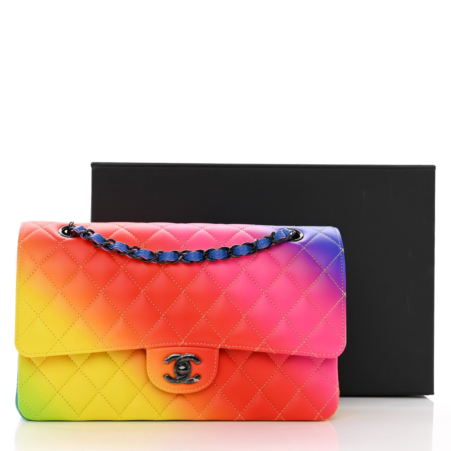 Chanel Calfskin Quilted Medium Rainbow Double Flap Multicolor 11 of 11
