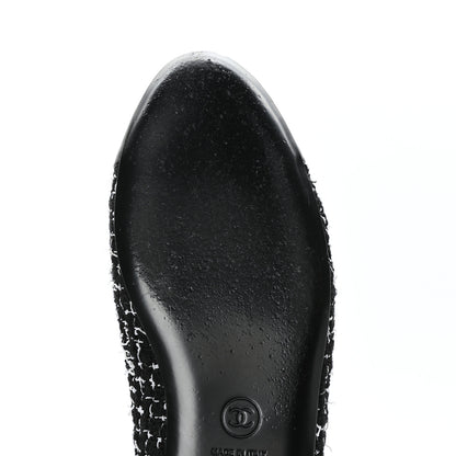 Chanel Tweed Lambskin Cap Toe Ankle Chain Ballerina Flats 41 Black White 10 of 10