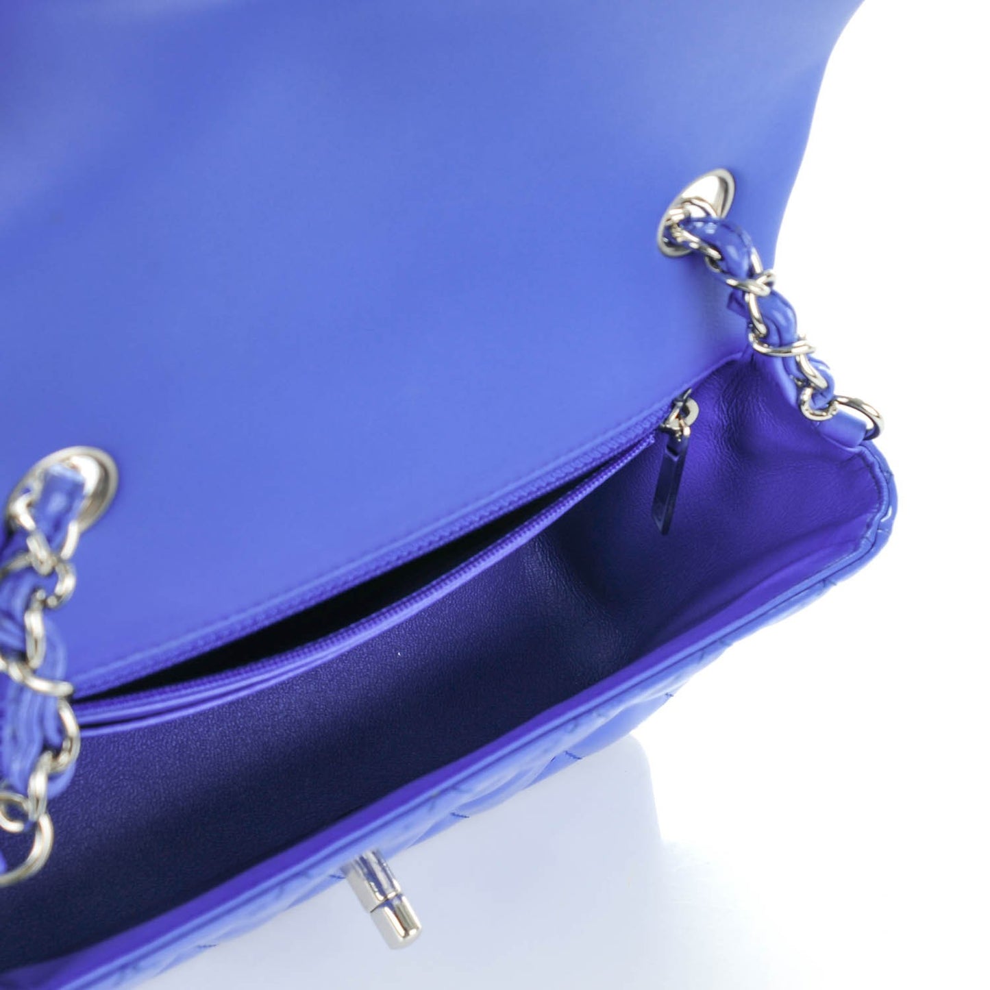 Patent Calfskin Quilted Mini Rectangular Flap Blue