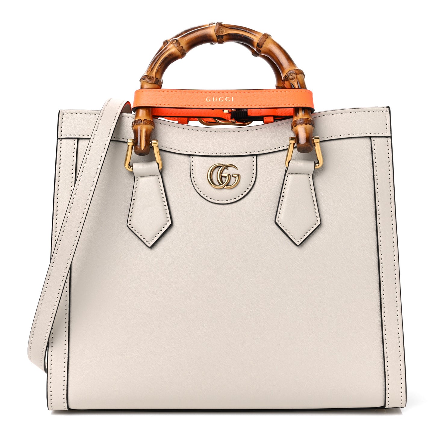 Wonka Grain Calfskin Small Diana Tote Bag Mystic White Orange Fluo