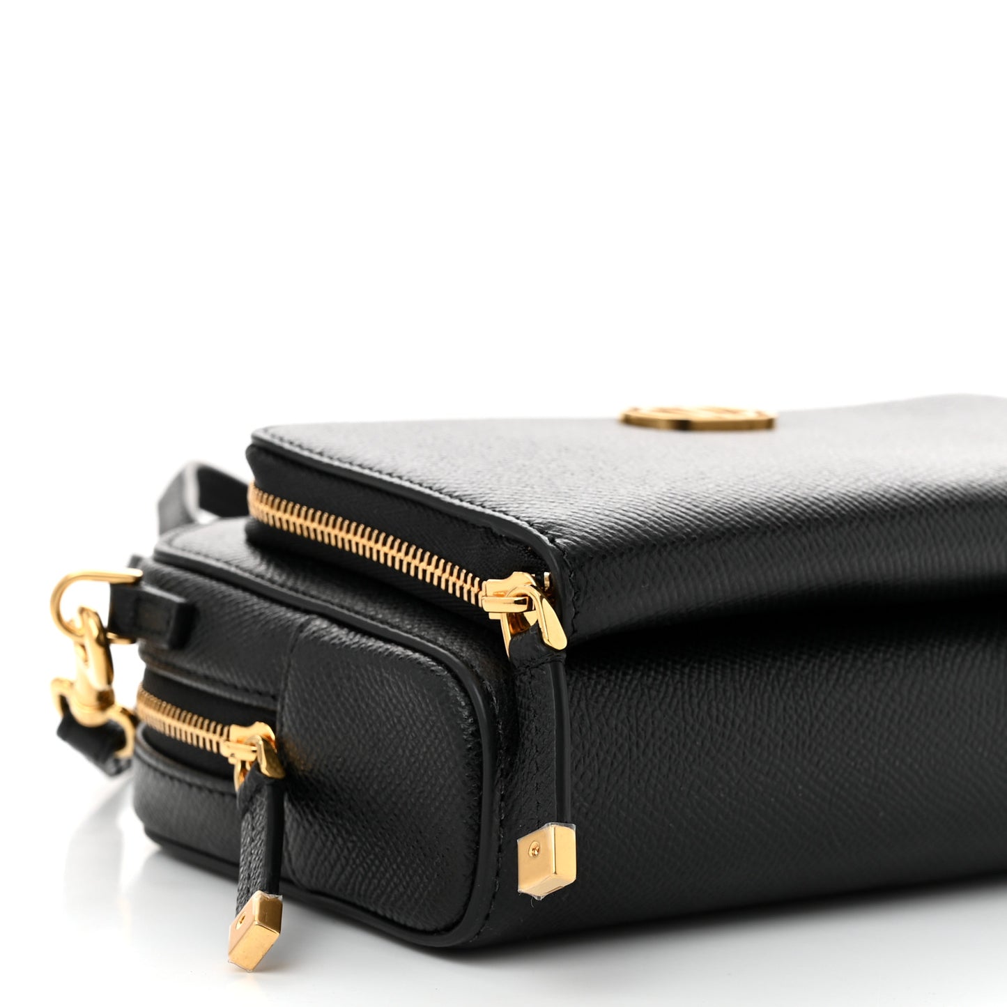 Grained Calfskin Caro Double Pouch Black
