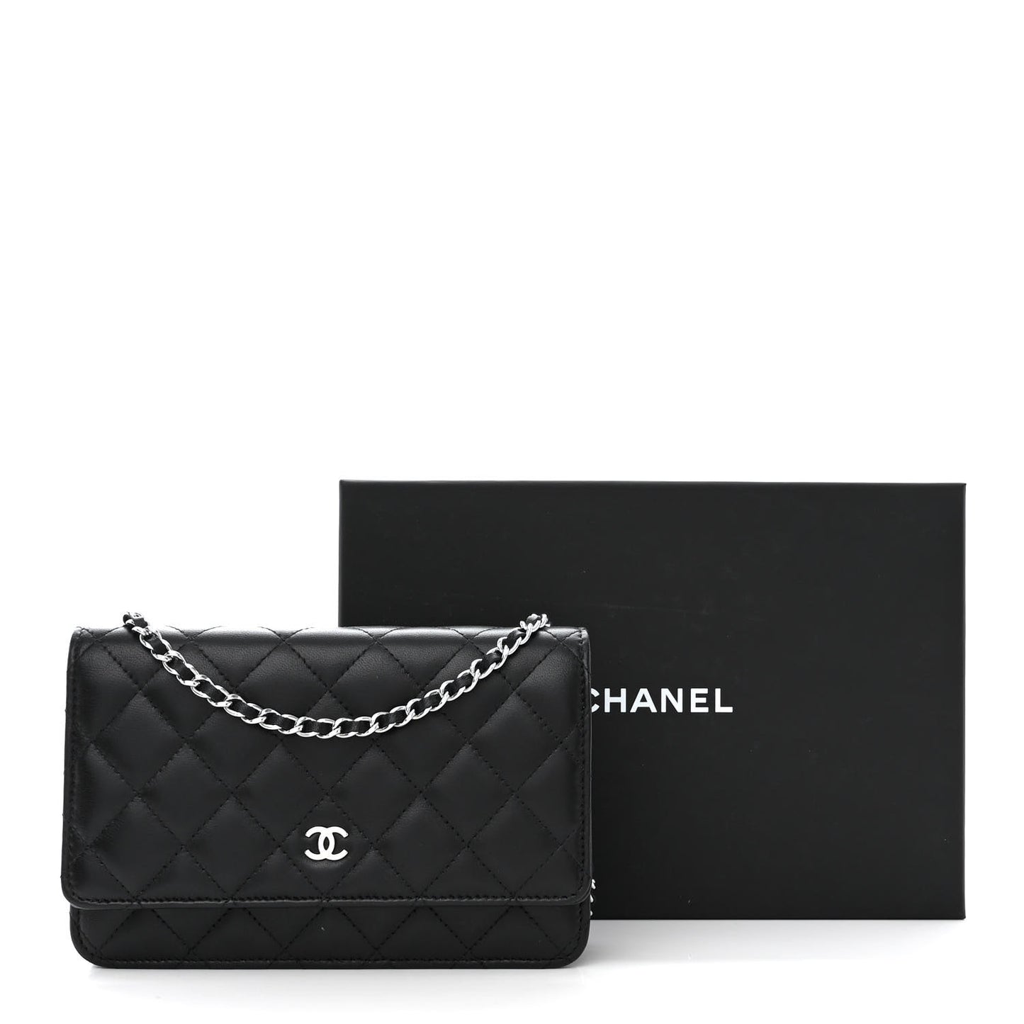Lambskin Quilted Wallet On Chain WOC Black
