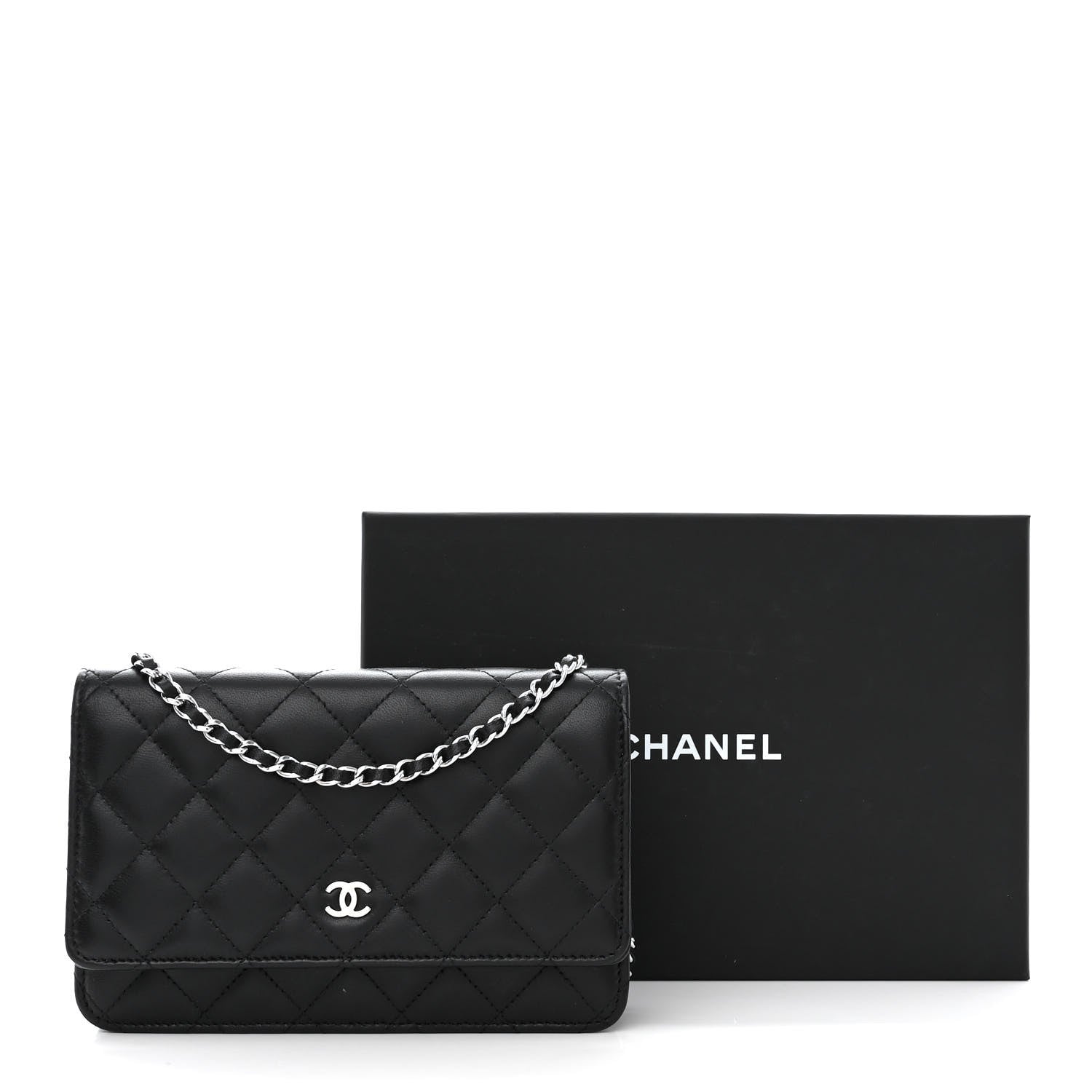 Chanel Lambskin Quilted Wallet On Chain WOC Black 12 of 12