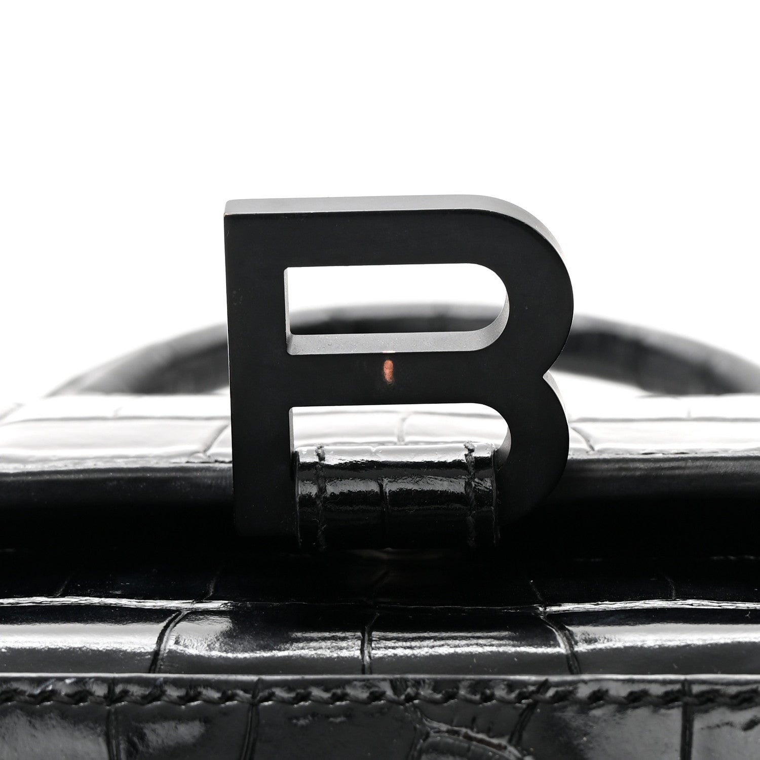 Balenciaga Shiny Calfskin Monochrome Crocodile Embossed Hourglass Top Handle Bag XS Black 17 of 25