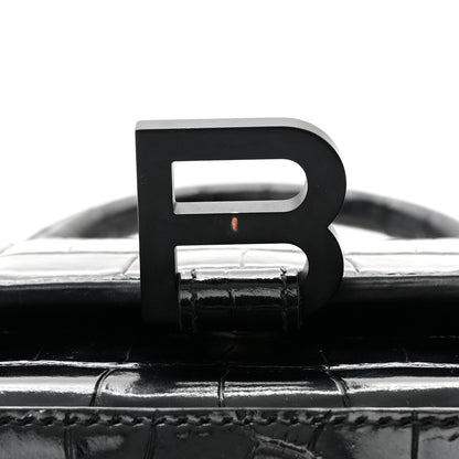 Balenciaga Shiny Calfskin Monochrome Crocodile Embossed Hourglass Top Handle Bag XS Black 17 of 25