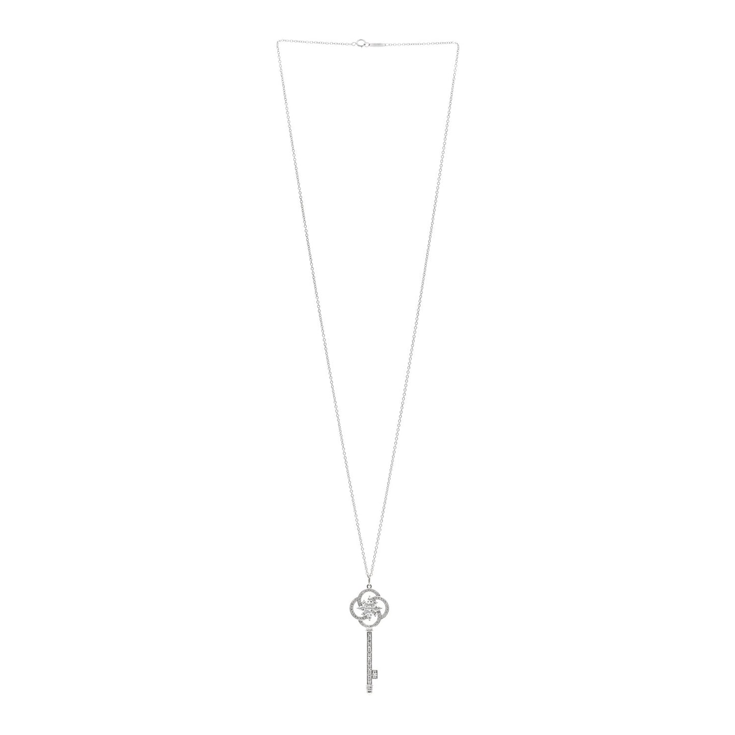 Platinum 18K White Gold Diamond Victoria Cluster Key Pendant Necklace