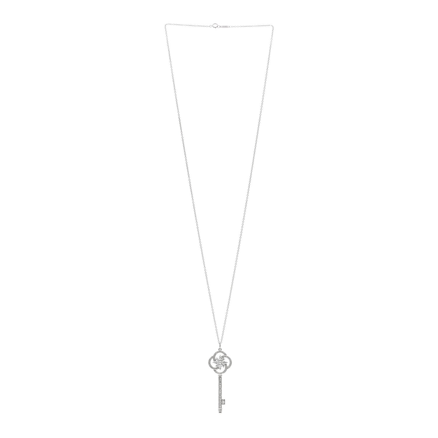 Tiffany Platinum 18K White Gold Diamond Victoria Cluster Key Pendant Necklace 3 of 5