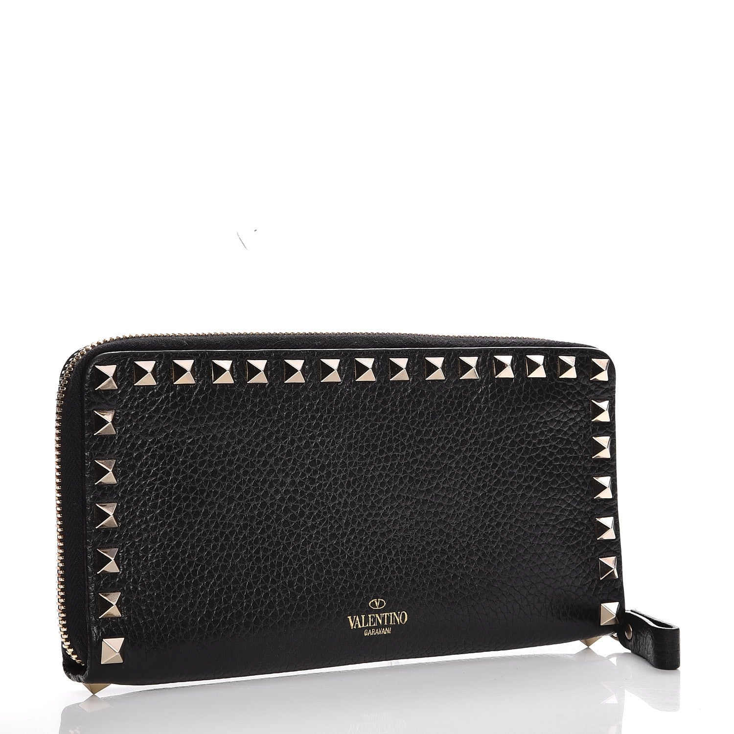 Valentino Garavani Pebbled Calfskin Rockstud Zip Around Wallet Black 3 of 9