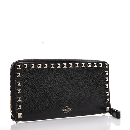 Valentino Garavani Pebbled Calfskin Rockstud Zip Around Wallet Black 3 of 9