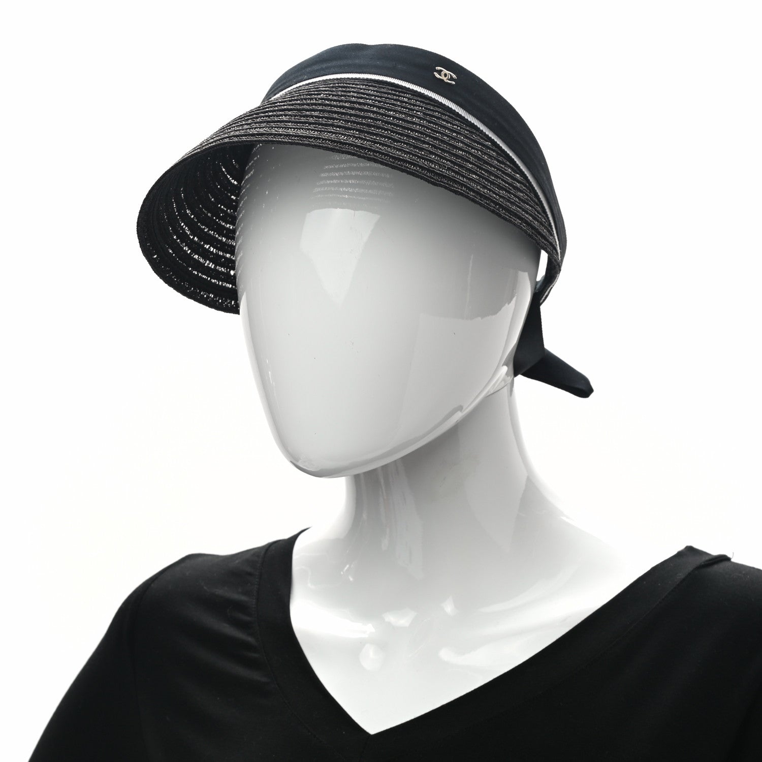 Chanel Abaca Cotton Ribbon Visor M Black 2 of 9