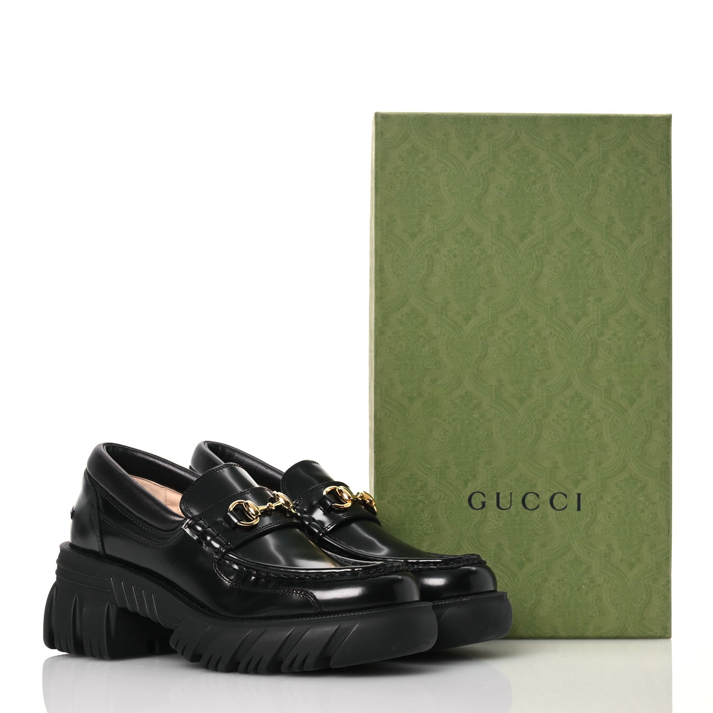Magnum Calfskin Nappa Samoa Womens Horsebit Platform Chunky Lug Sole 40mm Loafers 38 Black